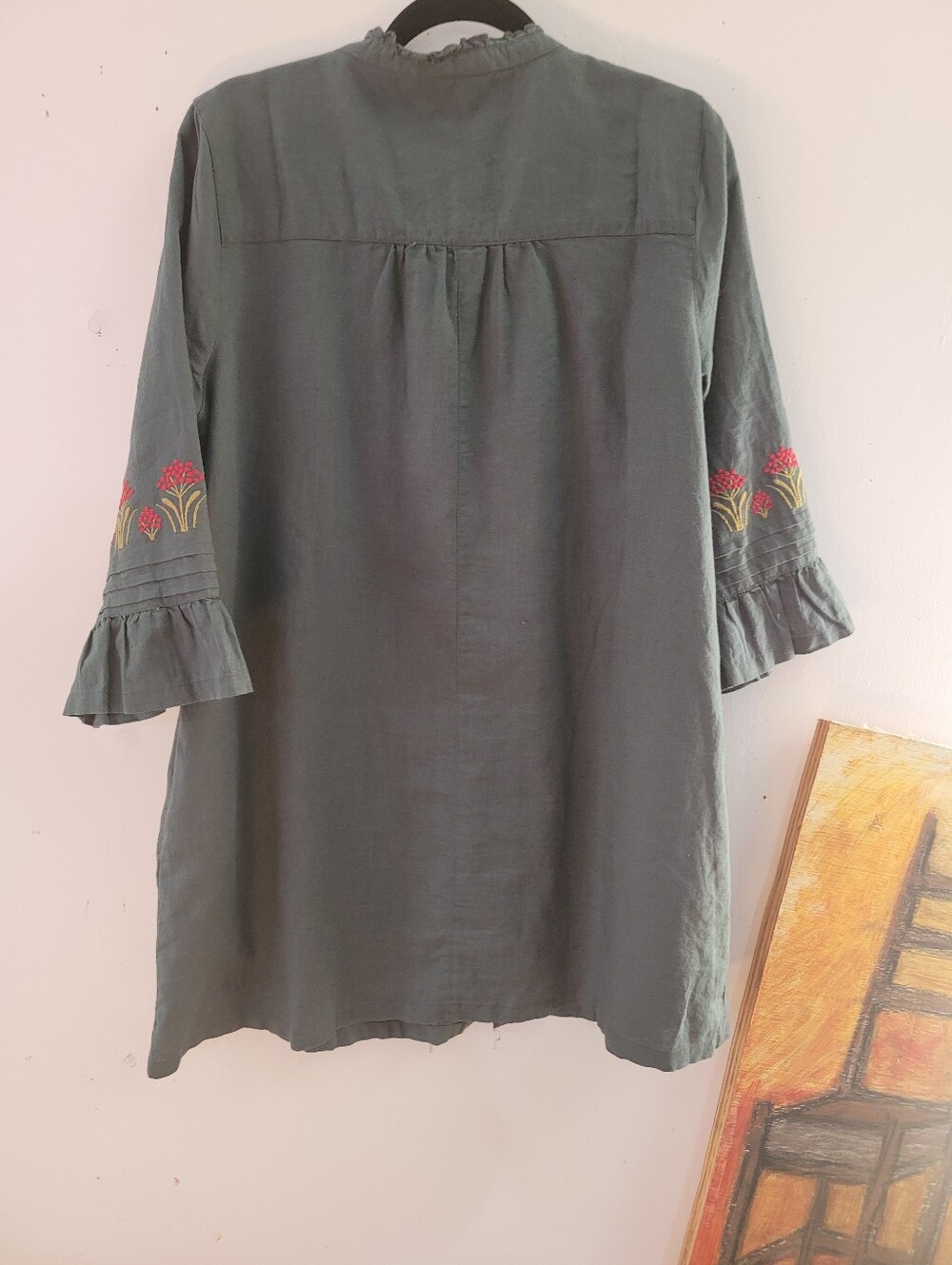 Gudrun Sjoden M Kiruna Linen Cotton Button-Front Tunic Floral Embroidery - Picture 9 of 11